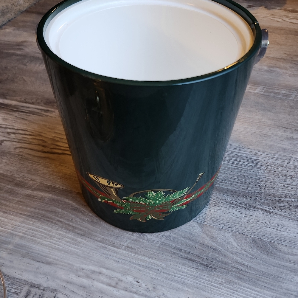 Vintage Georges Briard Christmas Ice Bucket Green Plaid MCM Barware Vinyl USA - Picture 5 of 9
